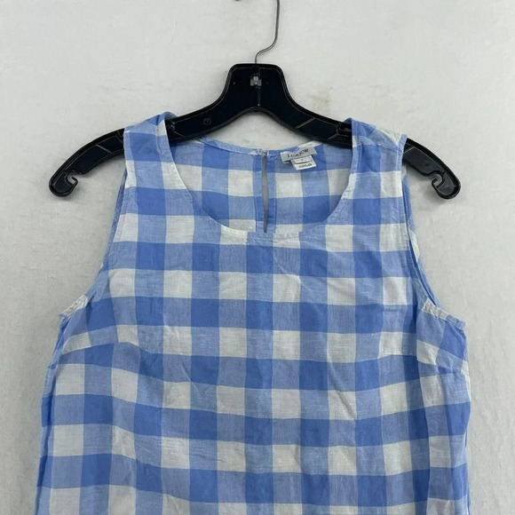 J.Crew Blouse Women's Sz 2 Blue Gingham Round Neck Side-Tie Back Keyhole - Picture 5 of 11